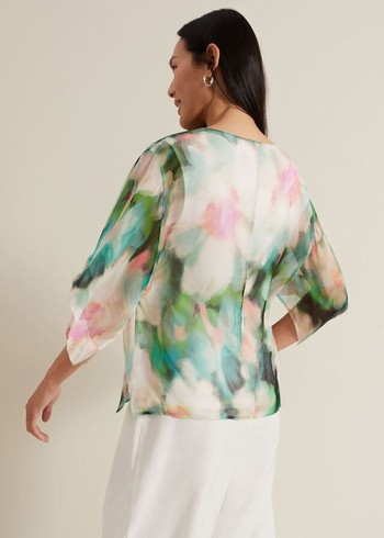 Phase Eight Ava Blurred Floral Silk Shirts Multicolor USA | 8691045-RH